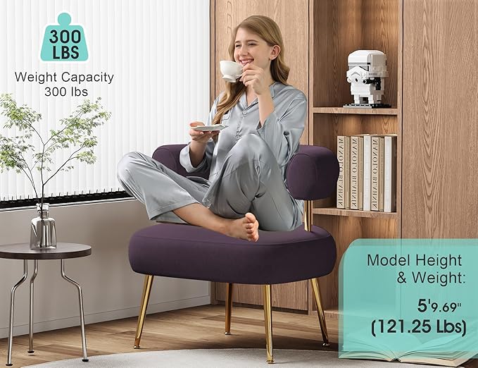 Modern Accent Chair Round Upholstered Barrel Armchair for Small Spaces Fluffy Side Corner Sherpa Sofa Chair for Living Room Bedroom（Purple）