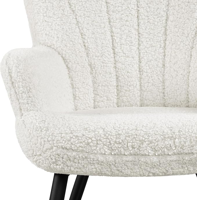 Topeakmart Modern Accent Chair Fluffy Sherpa Barrel Chair Boucle Armchair with Soft High Backrest and Metal Legs for Living Room Bedroom Office Ivory