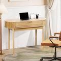 Oval Wood Desk with Drawer39.37 Inch Small Study Work Writing Desk Computer Gaming TableStudent PC Storage MDF Desk for Home Office Bedroom Living Room(Light Oak Color)