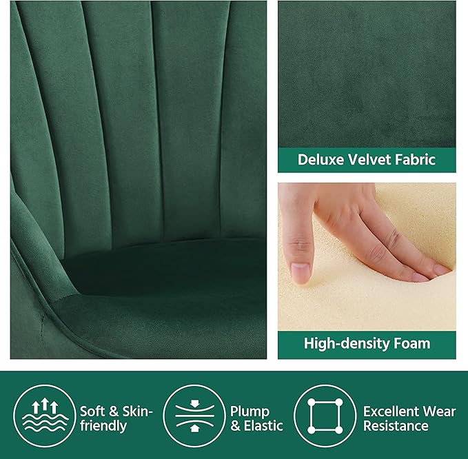 Topeakmart Velvet Accent Chair Modern and Mid Century Barrel Chair Makeup Chair with Soft Padded and High Back for Living Room Bedroom Dressing Room Home Office Set of 2 Green
