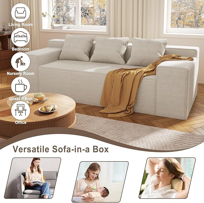 PurrJoys Modular Sectional Sofa 3 Seater 105 Deep Seat Corduroy Lounge Sofa with Movable Cushions Modular Couch for Small Spaces Living Room Bedroom Apartment Office - Beige