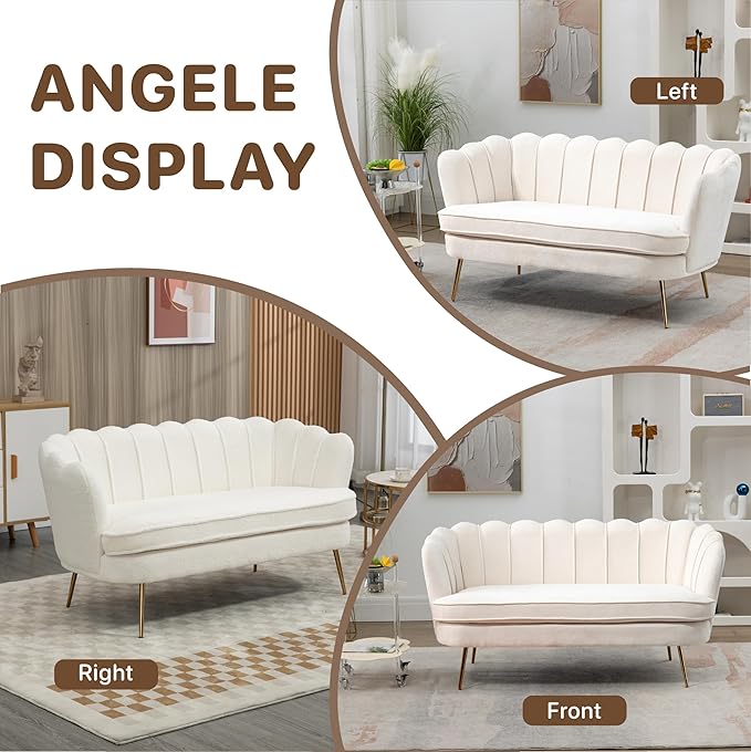 Mlmh &amp Kngwa 59 Small Chenille Loveseat Sofa 2 Seater Couch Settee with Gold Metal Legs Comfy Upholstered Floral Mini Sofa for Bedroom Living Room Apartment Beige