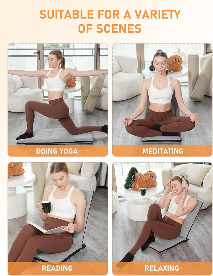 Floor Chair with Back Support Adjustable Meditation Chair with 14 Positions Portable Ground Seating for Adults Foldable Floor Seat for Meditation Yoga Reading (Thicker Sponge Version)