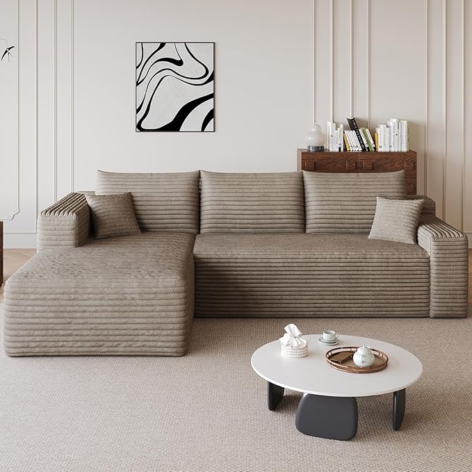 95 Cloud Sectional Sofa Boneless Couch for Living Room Modular Sectional Sofa with Deep Seat Fluffy Comfy Corduroy Couch with L-Shaped Chaise No Assembly Required (Camel Left Facing)