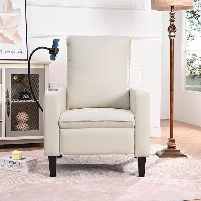 Adjustable Recliner Chairs for Adults Fabric Push Back Recliner with Cup Holder and Phone Holder for Living Room and Bedroom (Beige)