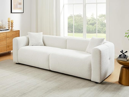 VANOMi 95 Cloud Couch Comfy Deep Seat Boucle Cloud Sofa Upholstered 3-Seater Oversized Loveseat Sofa with 2 Pillows Modern Sofa for Living Room Bedroom Office Apartment (White)