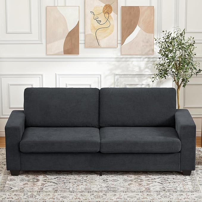 Modern Deep Seat Sofa Couch 84” – Plush Corduroy Cloud Loveseat Oversized Comfy Beige Couch for Living Room Bedroom Apartment Durable 850 lbs Capacity Easy Assembly