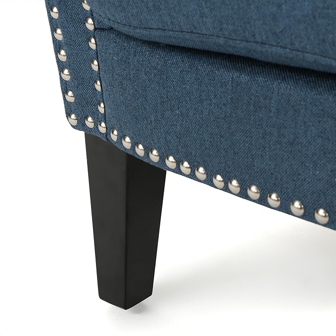 Christopher Knight Home Brice Vintage Scroll Arm Studded Fabric Club Chair Navy Blue / Dark Brown 31D x 29.5W x 31.5H in