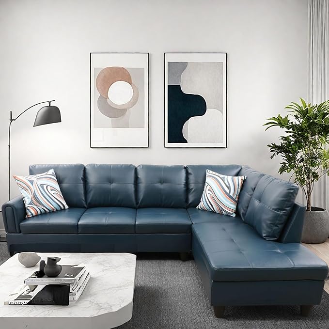 L Shaped Couch Modular Sectional Sofa with Chaise Modern Modular Sofas Furniture Sofa Couches for Living Room/Apartment/Office/Bedroom Dark Grey Blue