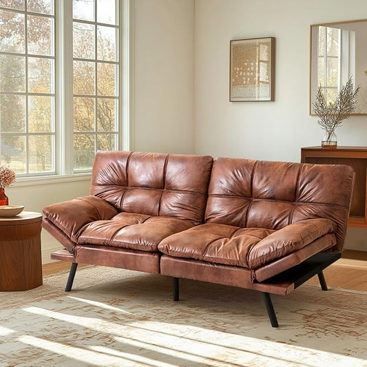MUUEGM Futon Sofa Bed 71 Chestnut Convertible Memory Foam Futon Couch Bed Modern Loveseat Sleeper with Adjustable Backrests Armrests for Living RoomSmall SpaceOffice