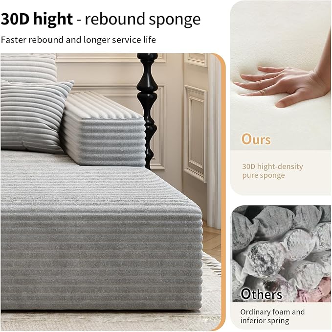 107.5 Cloud Modular Sectional Couch with 1 OttomanModern Minimalist Upholstered Couches Comfort U Shaped Sofa for Living RoomDeep Seat Corner CouchNo Assembly Required (GreyLeft Facing Chaise)