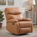Genuine Leather Swivel Recliner Rocking Reclining Chair for Heavy Duty Adults 350LBS Manual Swivel Rocker Recliner Chair for Living Room Bedroom RV Nursery Khaki Brown