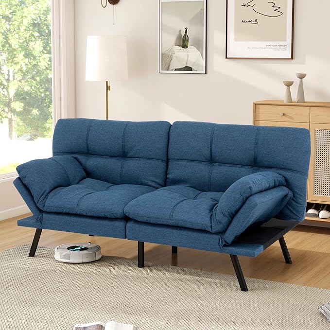 Opoiar Futon Sofa Bed Convertible Memory Foam Foldable Couch Modern Sleeper Loveseat with Adjustable Armrests&ampBackrests for Small Spaces Office Studio Apartment Dorm Game Room