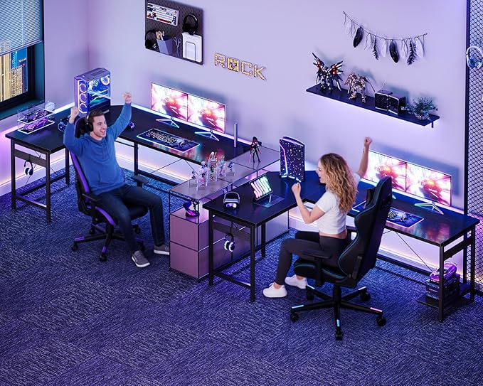 Coleshome 66 L Shaped Gaming Desk Corner Computer Desk Sturdy Home Office Computer Table Writing Desk Larger Gaming Desk Workstation Black