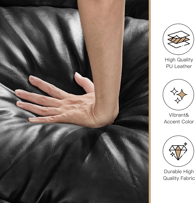 AVZEAR 3-Piece Sectional Sofa Set PU Leather SofaSmall Couch Set Mid Century Modern Couches with Classic Tufted Button Comfy 1+2+3 Seater Couch for Living Room Black