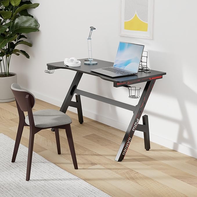 FDW Computer DeskGaming Desk 45.2 inches Student PC Desk Writing Desk Office Desk Extra Large Modern Ergonomic Racing Style Table Workstation Carbon Fiber Cup Holder Headphone Hook