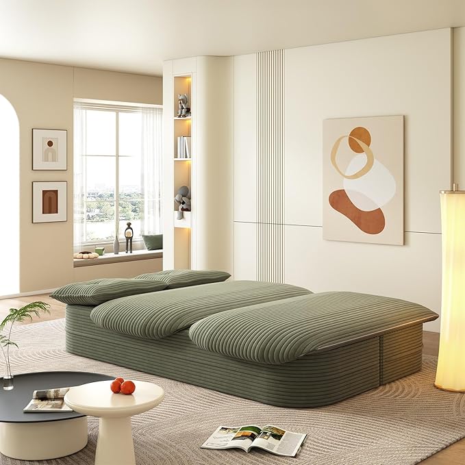 78.7 W Convertible Folding Sofa Bed Corduroy Futon Loveseat Sleeper Couch Bed with Blanket Full Size Compression Foam Floor Couch Boneless Foldable Mattress for Living Room Bedroom Green