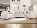Modern 3 Piece Sofa Set with Rivets Included Chenille Accent Chair and Upholstered Loveseat 2-Seater Couches Set of 2 with Solid Wood Legs Living Room Furniture SetBeige