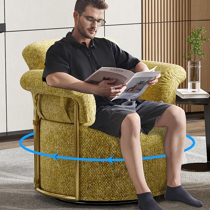 Swivel Accent Chairs for Living Room 360 Swivel Barrel Chair &amp Round Accent Chair with Armrests and Back for Office and Living Room (Yellow)
