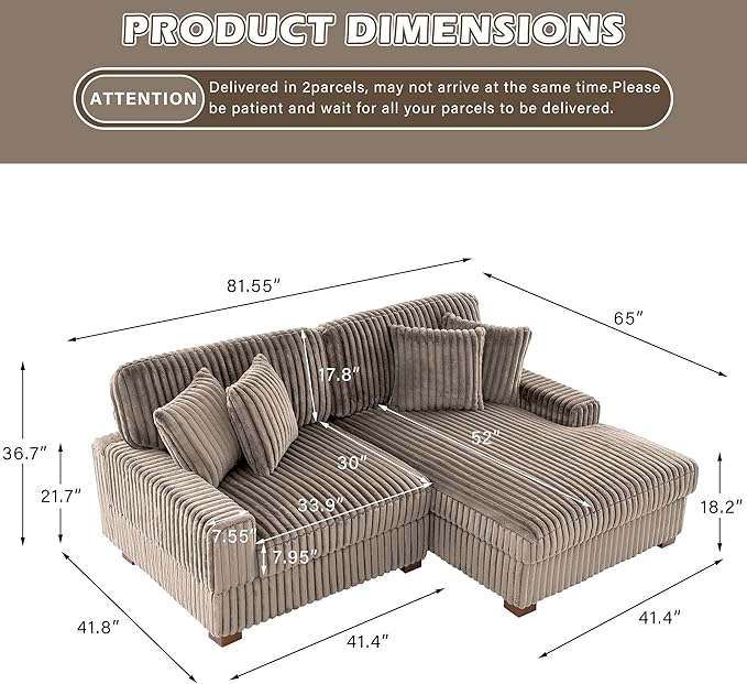 Cloud Sectional Couch with L-Shape Chaise Modern Modular Sofa with Deep Seat Upholstered Couches for Living Room Bedroom Light Brown