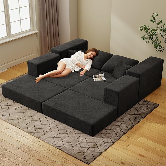 Cloud Modular Sectional Sofa Comfy Boneless Couch for Living Room Modern L-Shaped Couch with Reversible Chaise Customizable Sleeper Sofa with Non Slip No Assembly &amp Deep Seat Black