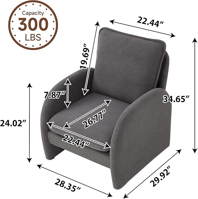 28.5 X 29.9'' Accent Chairs Modern Sherpa Lamb Fabric Living Room Chair Comfy Armed Chair Upholstered Armchair Leisure Single Sofa Chair for Bedroom Office Apartment and Living Room