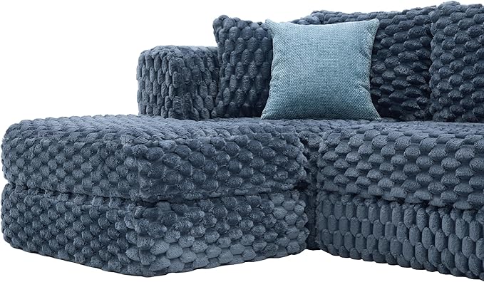 135.4 Oversized Bubble Velvet Modular Sectional Sofa Boneless Extra Deep Seat Cloud Couch U Shaped Convertible Floor Sofa with 2 Ottomans for Living Room No Assembly Needed (Blue)