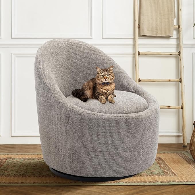 COLAMY Modern Swivel Accent Chair with Hidden Storage 360° Barrel Swivel Chair Small Swivel Armchair for Living Room/Bedroom LightGrey