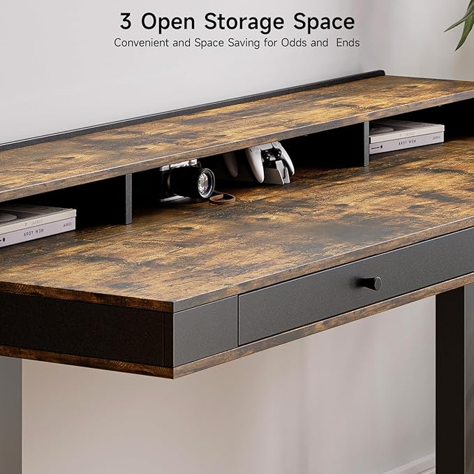 ONBRILL Standing Desk with Drawers 63x23.6 Electric Stand Up Desk with Storage Shelf and Memory Controller Sit Stand Desk Adjustable Height from 28-46 for Computer Workstation Rustic Brown