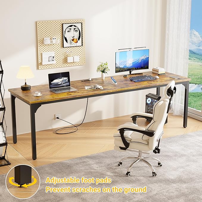 Unikito 78.7 Inches 2 Person Desk with Power Outlet Long Double Home Office Computer Desks Large Simple Desk Modern Study Writing Table Workstation Large Legroom Metal Frame Rustic Brown
