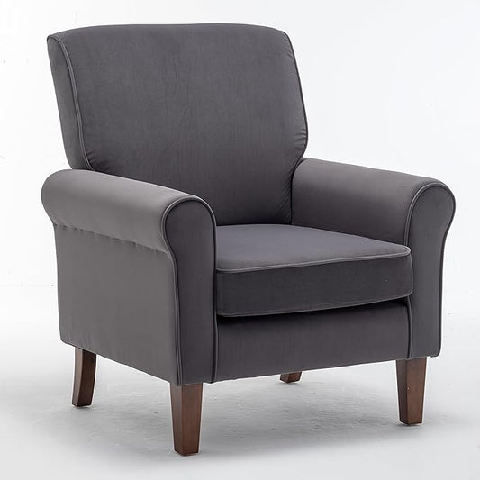 Classic Accent Armchair with Birch Wood Frame and Comfortable Rolled Armrests Arm Chairs for Living Room Bedroom and Office Decor Grey
