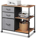 DEVAISE 3 Drawer Mobile File Cabinet Rolling Printer Stand with Open Storage Shelf Fabric Lateral Filing Cabinet fits A4 or Letter Size for Home Office Rustic Brown