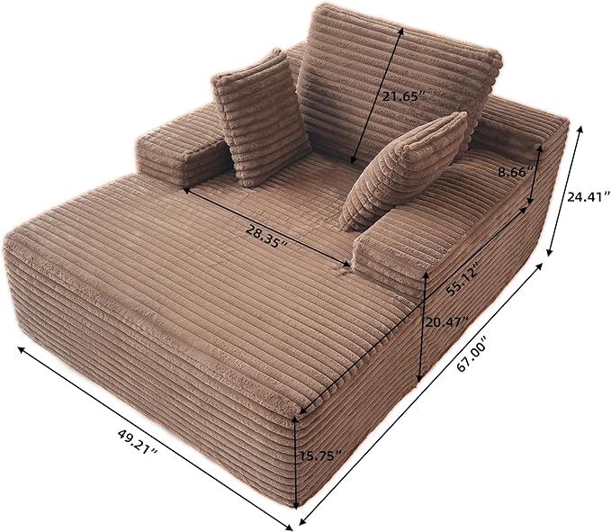 JACH 67 Oversized Boneless Sofa Bed Corduroy Sleeper Couch Lounge Chair Modern Comfy Deep Seat Lazy Sofas for Living Room Movie Room Game Room Small Space No Assembly (Brown Sofa)