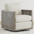 CHITA Swivel Accent Chair Rattan Arm Chair for Living Room and Bedroom Fully Assembled Cream Fabric with Grey Frame