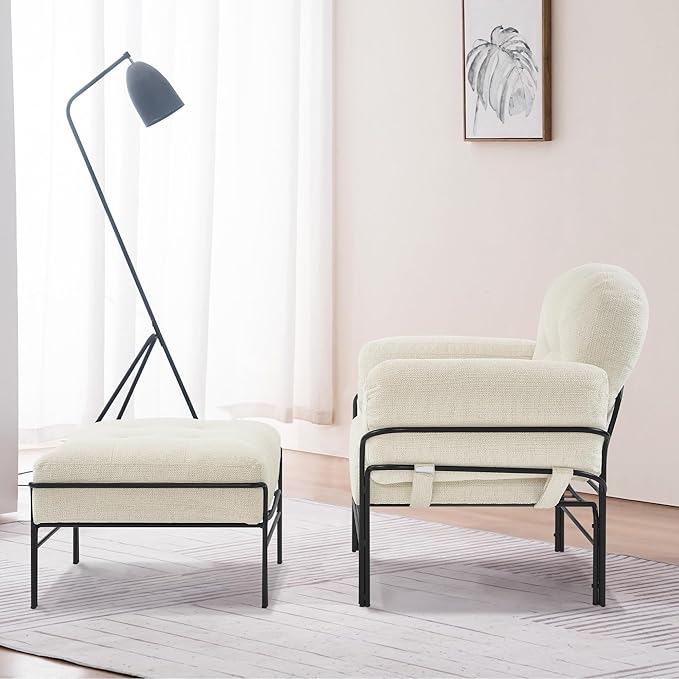 MCombo Modern Accent Chair with Ottoman Chenille Upholstered Leisure Sofa Chair for Small Space Living Room &amp Bedroom 4071 (Beige)