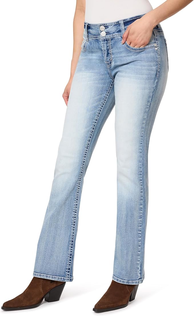 WallFlower Luscious Curvy Bootcut Jeans for Women Mid-Rise Insta Stretch Denim Size-Inclusive Juniors Jeans