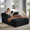 67 Inch Oversized Chaise Lounge Chair IndoorBoneless Corduroy Sofa Bed with Spring CushionDeep Seat Cloud Couch and Reading LoungerSoft Sleeper Sofa for Living RoomNo Assembly Required (Black)