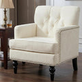 Tufted Club Chair Accent Chair Upholstered Button Armchair with Lumbar Pillow Linen Fabric Sofa Chairs for Bedroom Living Room Mid Century Modern Reading Chair with Studded Beige