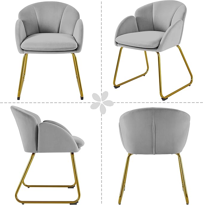 Yaheetech Flower Shape Velvet Vanity Chair Modern Side Chair Armchair with Golden Metal Legs for Living Room/Dressing Room/Bedroom/Home Office/Kitchen Gray
