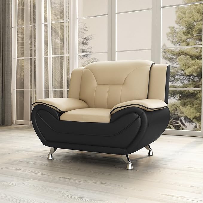 Michael Modern Faux Leather Upholstered Stainless Steel Legs Living Room Chair Camel/Black
