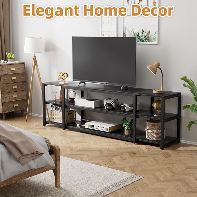 Aquzee 85 inch TV Stand Entertainment Center for 70 75 80 85 TV 75.2 Wide Wood Television Console Table for Living Room Bedroom Gaming Room Black