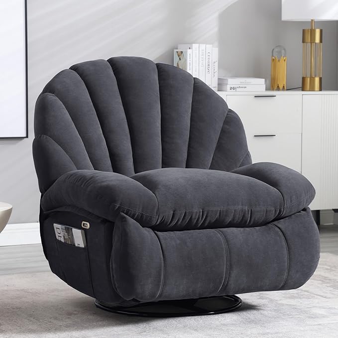 Power Recliner Chair Swivel Comfortable Soft Fabric Shell Shape with Storage 360 Swivel Electric Big Tall Single Reclining Sofa for Adults Living Room Bedroom(Gray)