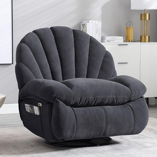 Power Recliner Chair Swivel Comfortable Soft Fabric Shell Shape with Storage 360 Swivel Electric Big Tall Single Reclining Sofa for Adults Living Room Bedroom(Gray)