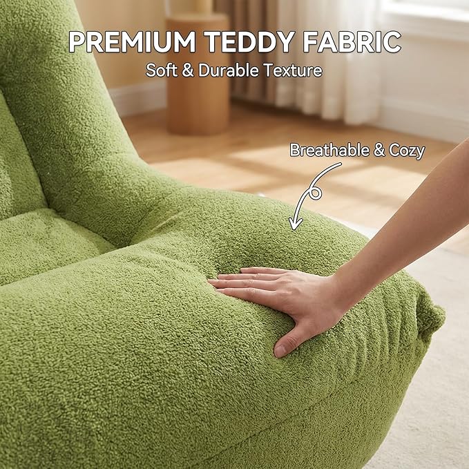 Chaise Lounge Chair - Modern Single Seater Floor Sofa with Pillow Memory Foam Filled Compressed Sofa for Bedroom Game Living Room - Comfortable Ergonomic Lounger No Assembly Needed Green