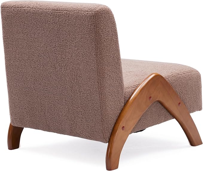 Oversized Accent Chair upholstered armless mid Century Modern Living Room Chair with Wooden Legs for Bedroom/Office/Cafe Sherpa Brown