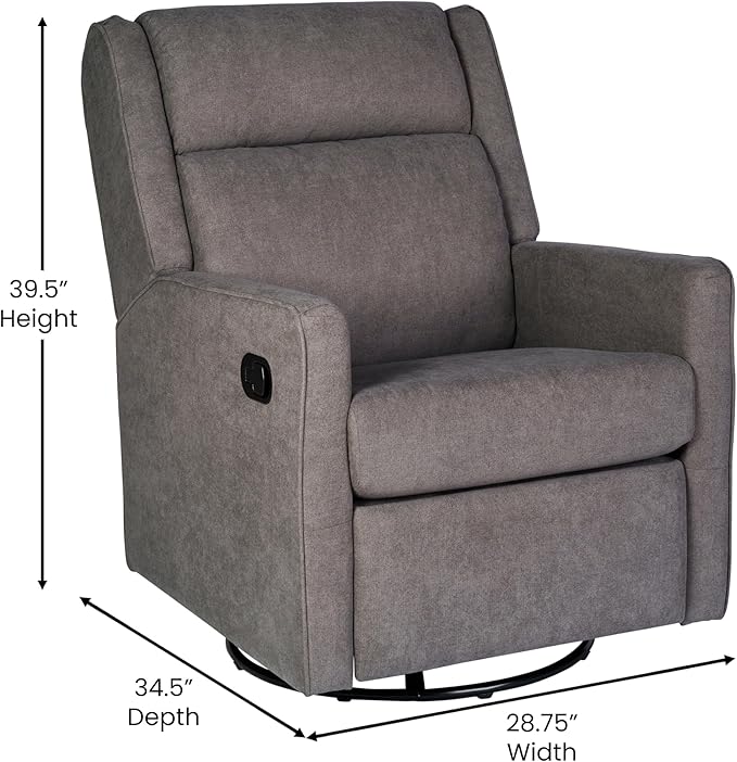 Flash Furniture Cash Swivel Glider Rocking Recliner Manual Recliner with 360 Degree Swivel for Living Room Bedroom or Nursery Fabric Upholstered Dark Gray