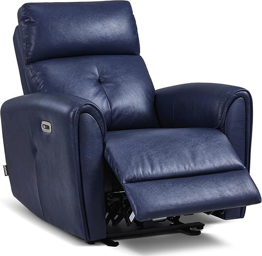 MCombo Power Small Recliners for Small Spaces Living Room RVs Modern Style Zero Wall Hugger Recliners Chair with Lumbar Support USB&ampCharging Ports FSC Certified Faux Leather PR699 (Navy Blue