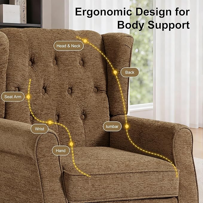 Accent Chairs Set of 2 High Back Upholstered Chair with Button Tufted Mid-Century Modern Comfy Wingback Chair Reading Armchair in Fabric for Living Room for Bedroom Office-Brown