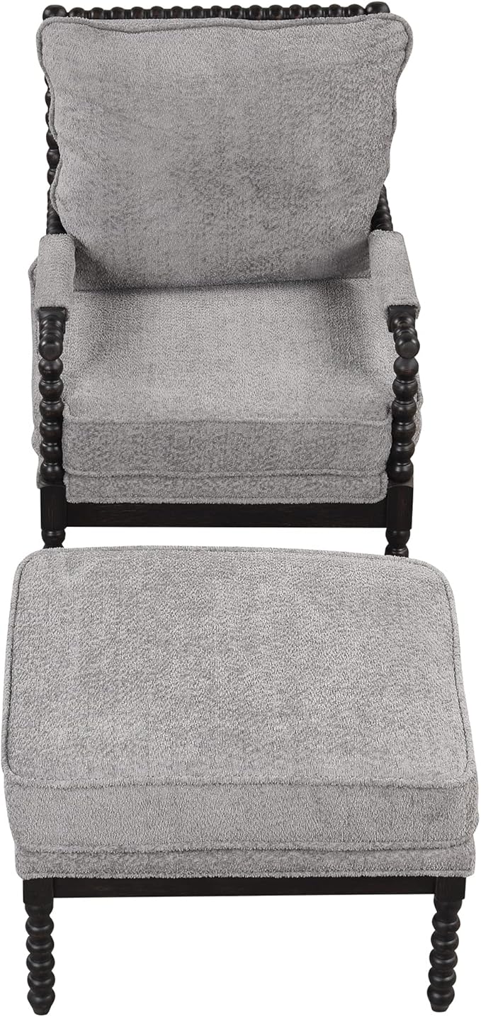 Generic Velvet Accent Lounge Chair with Ottoman Modern Armrests Pad Reading Chair with Footrest for Small Space Living Room Black+Gray