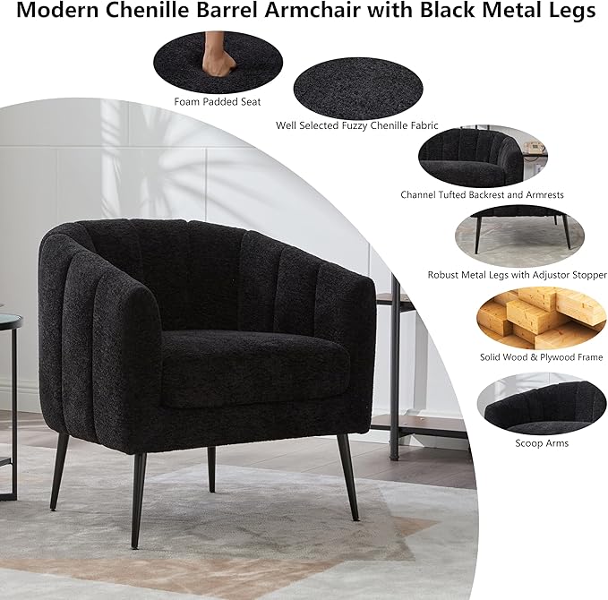 50.78 Small Sofa Couch for Small SpacesModern Corduroy Loveseat CouchesOval 2 Seater Sofas with Solid Wood Legs for ApartmentDormStudioBedroomRV. (Chenille Black Armchair)